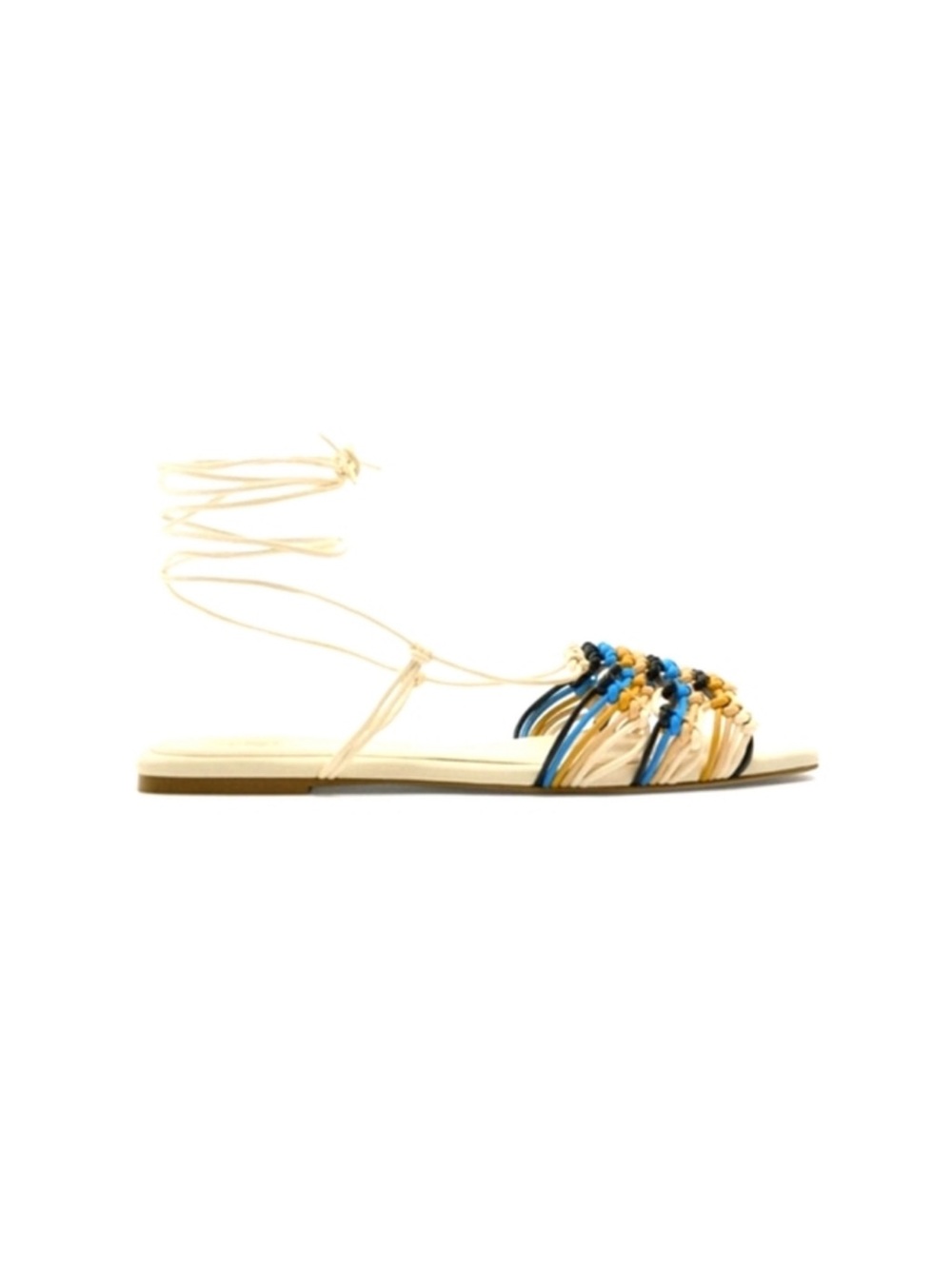 Zara Lace Up Woven Flat Sandals Blue Cream Size 38 US 7.5 EUC